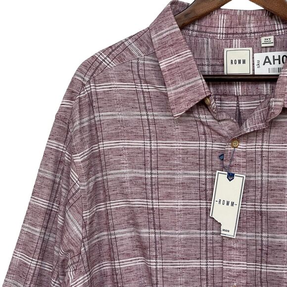 Rowm Dress Shirt Men Size 3XT Tall Pink Striped Button Up Collared Long Sleeve - Picture 4 of 14